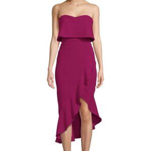 Xscape Strapless Ruffle High-Low Midi Dress (Sz 4)